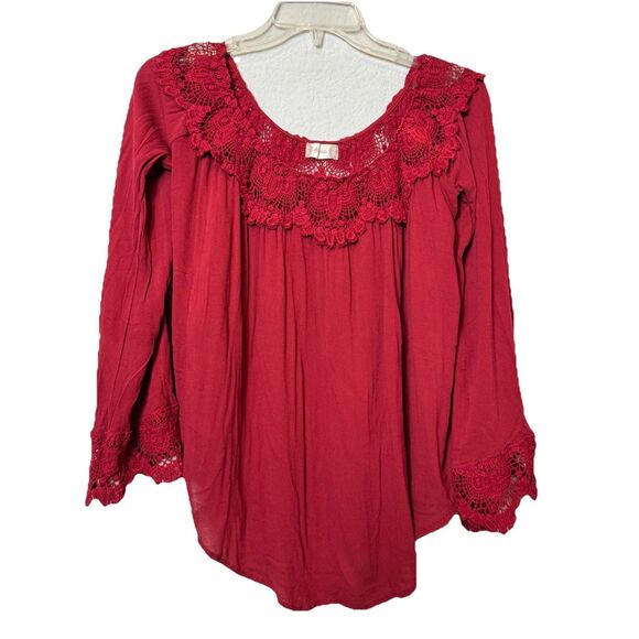 Altar’d State Red Crochet Trim Boho Peasant Top Blouse Flowy Women’s S Holiday - Picture 1 of 7